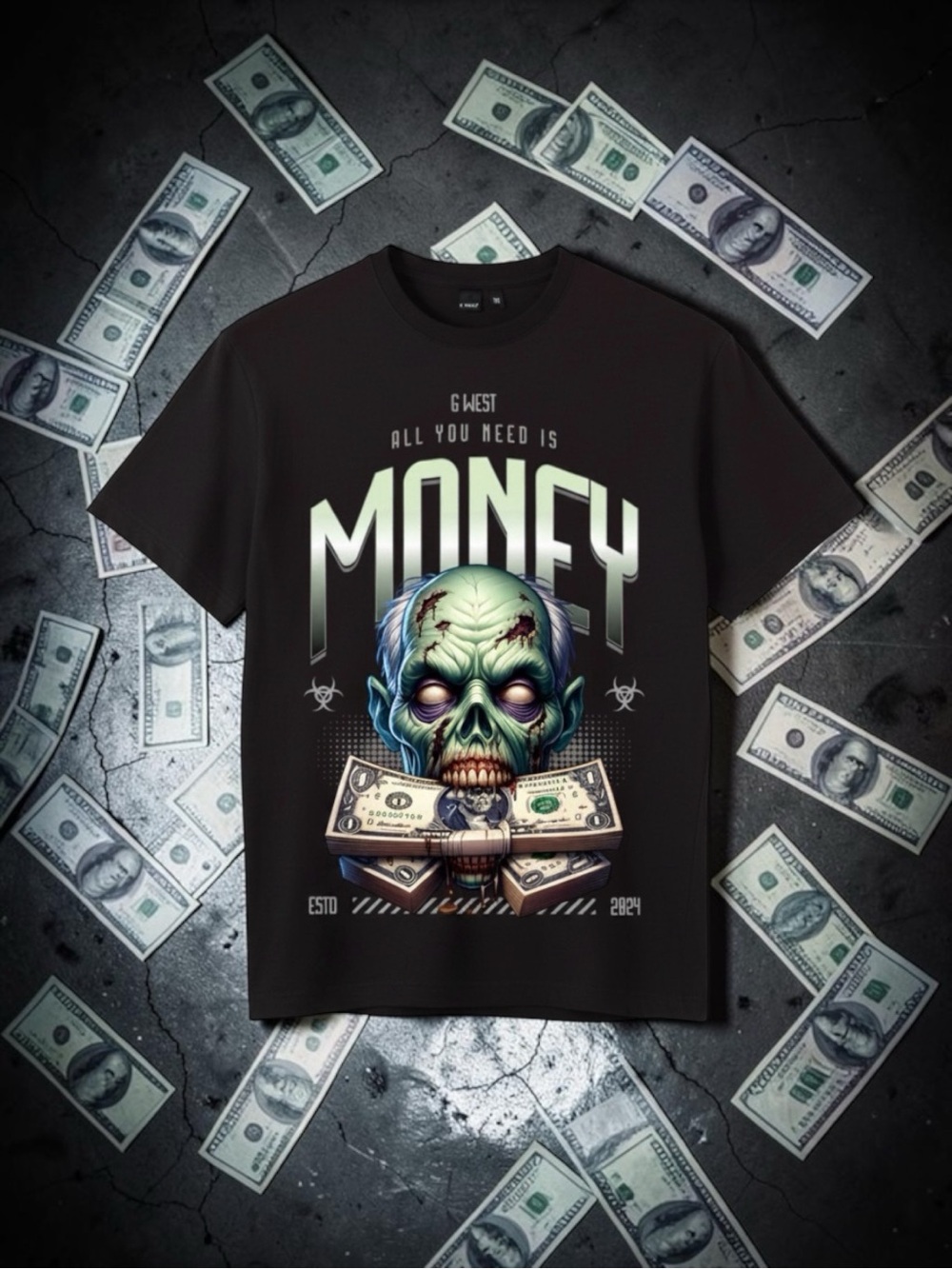G West "All You Need Is Money" Zombie Oversized Graphic Tee - 2XL